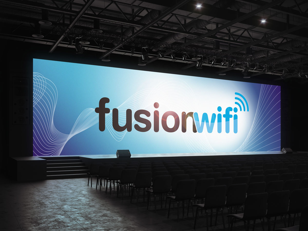 Fusion WiFi Logo on large screen at event