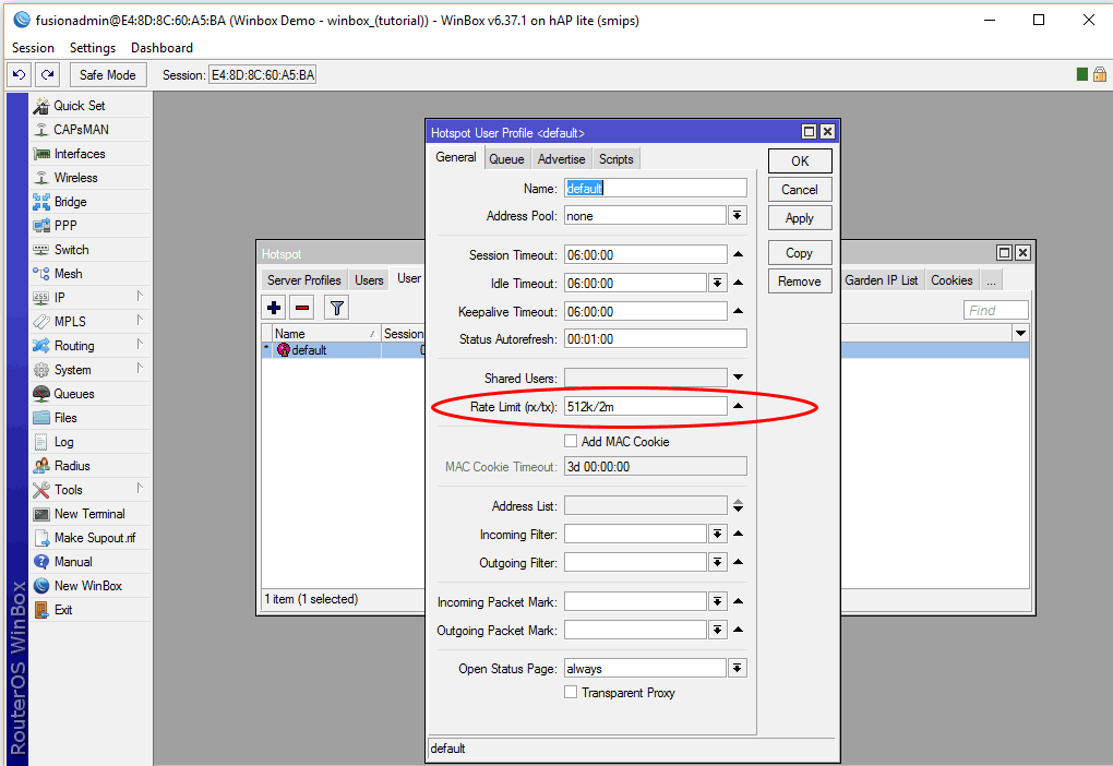 mikrotik winbox hotspot bandwidth