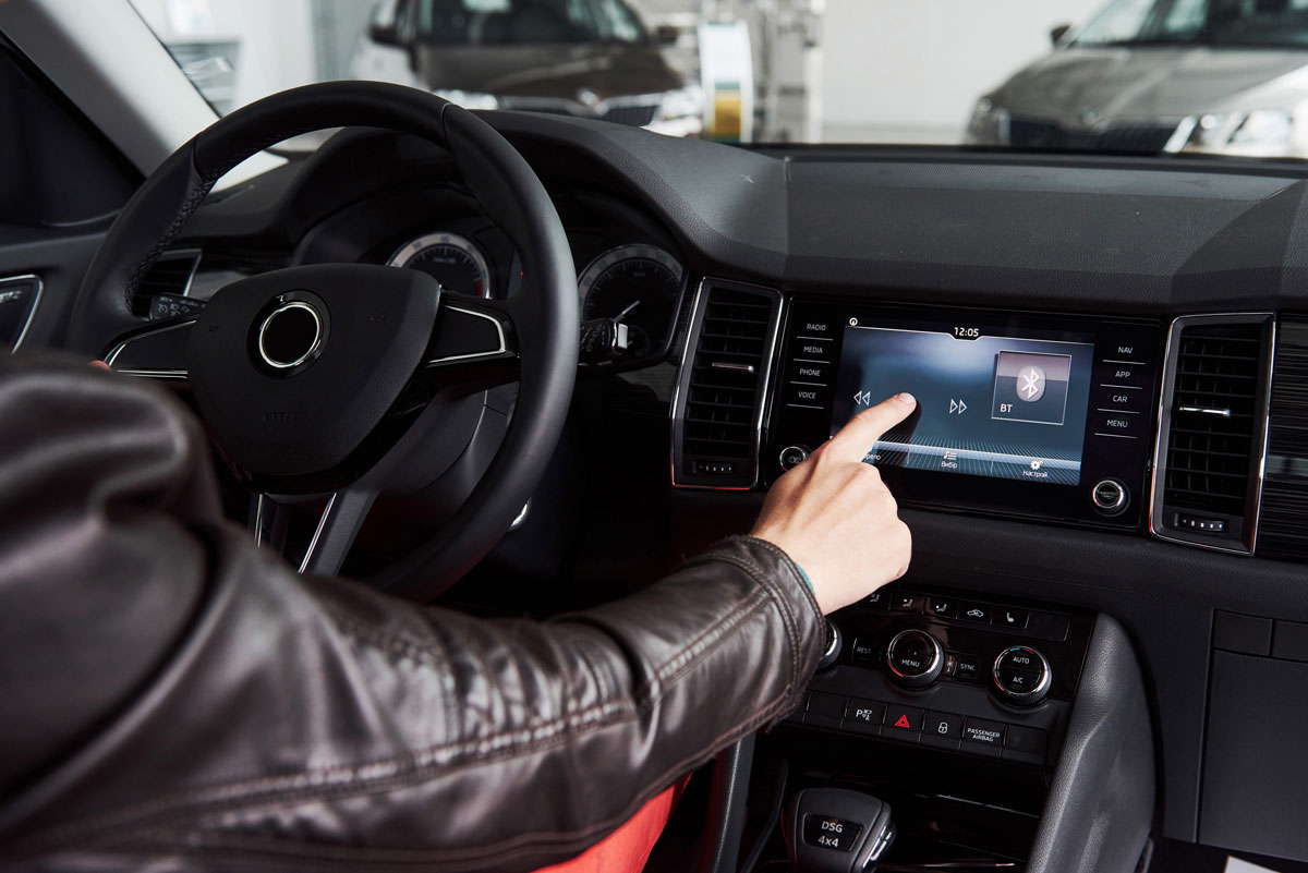 Car control panel connecting to the internet in showroom