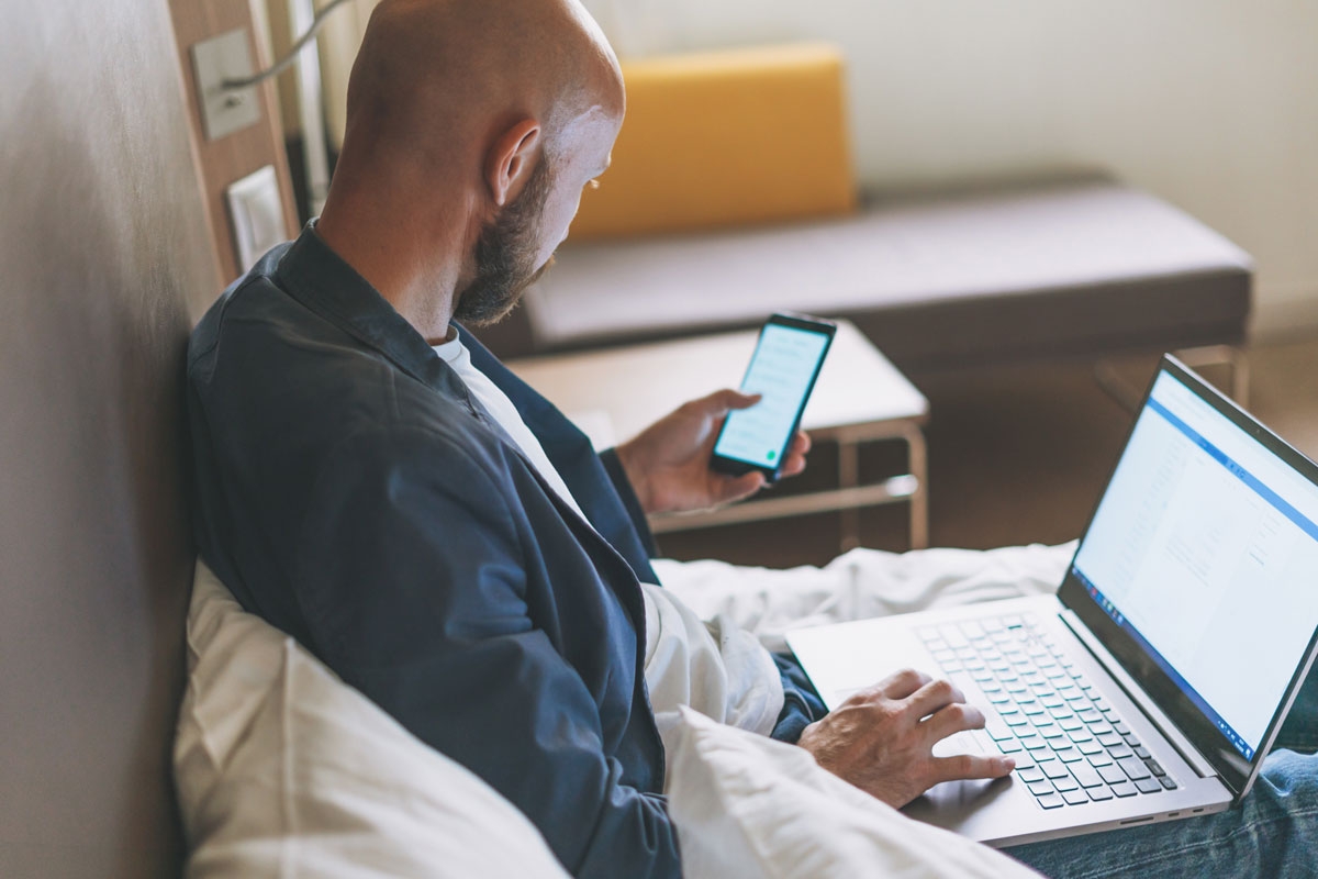 Guest using wifi in hotel room