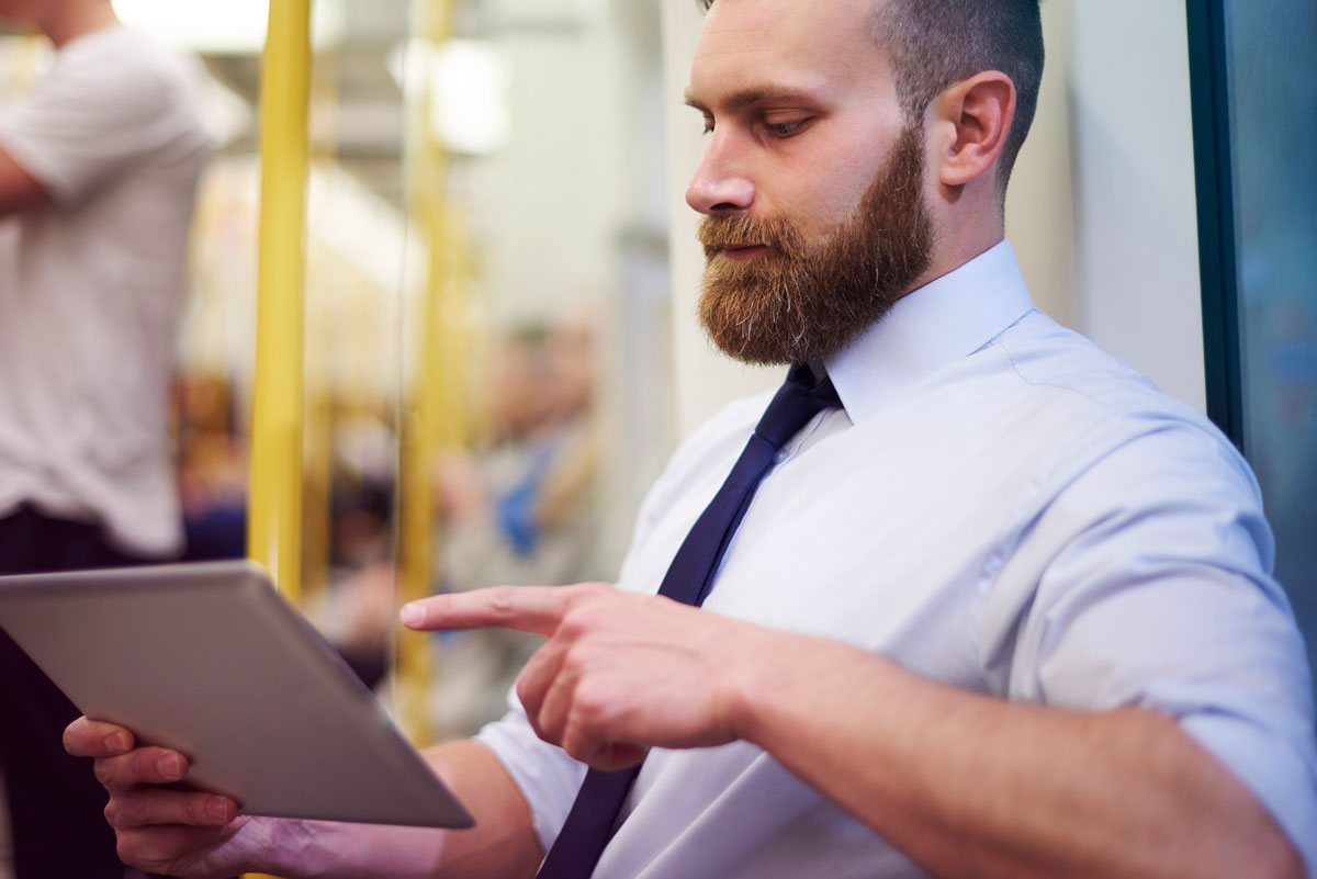 Passenger using WiFi network on train